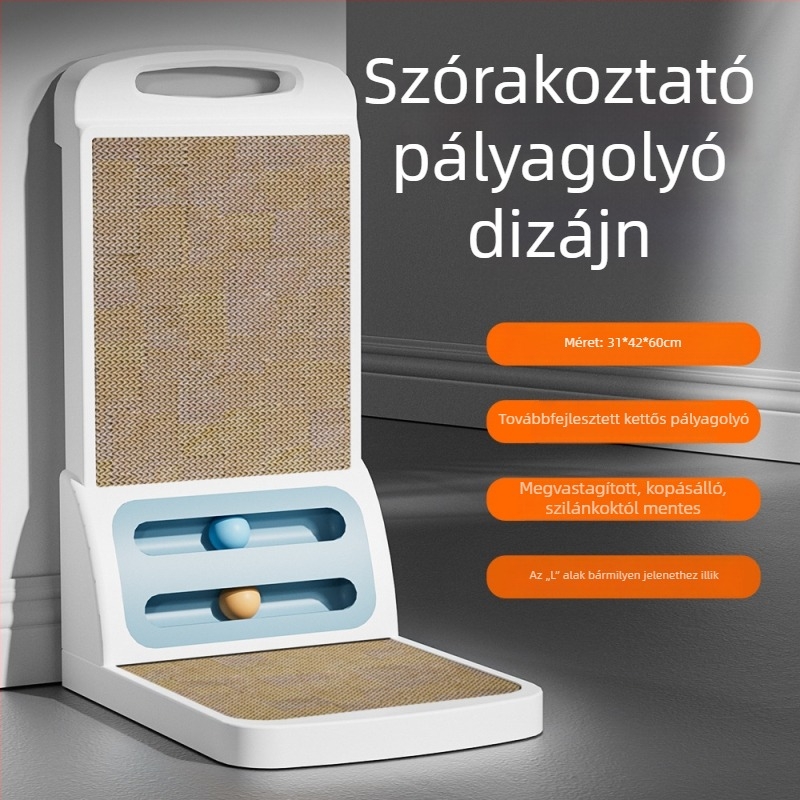 Eltávolítható L-alakú macska karmoló deszka, vastított, kopásálló, nem szálkásodik, macska játék, csalogató labda