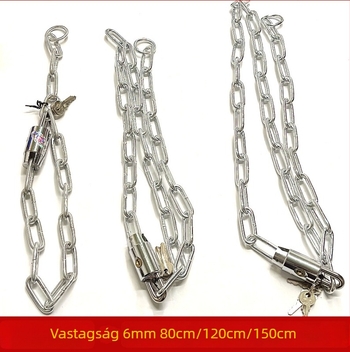 Lánc-zár vastag fejjel, vasból, modellek 5×80/5×100/5×120, kerékpárhoz, triciklizéshez, motorkerékpárhoz és üveg ajtókhoz, 1,3 kg, modern stílus