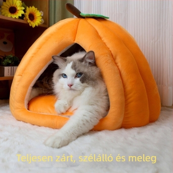 Flanelből készült macska fészek, tök alakú dizájn, téli használatra — Meow Enjoy Home