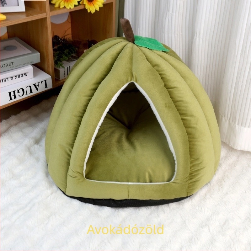 Flanelből készült macska fészek, tök alakú dizájn, téli használatra — Meow Enjoy Home