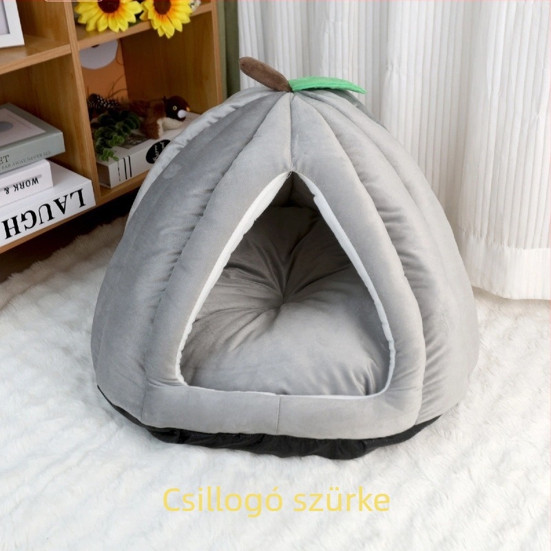 Flanelből készült macska fészek, tök alakú dizájn, téli használatra — Meow Enjoy Home