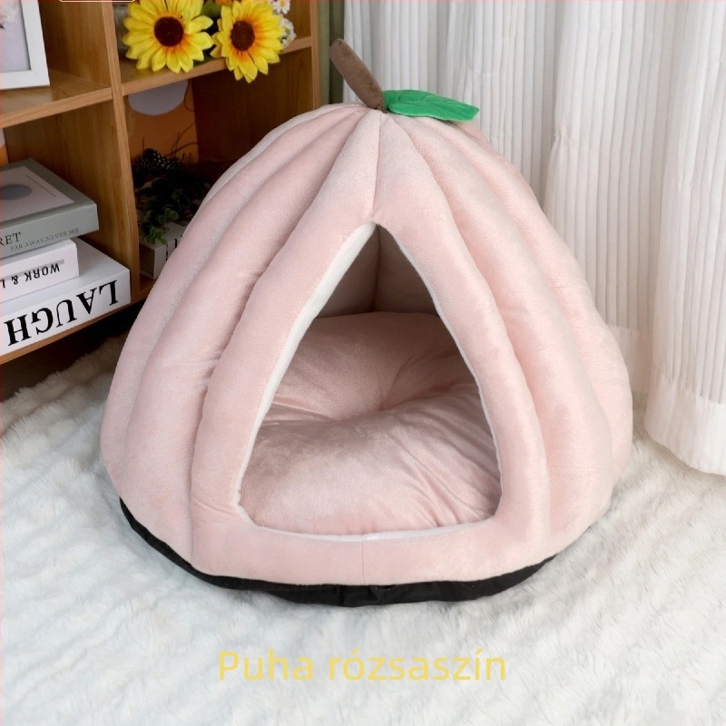Flanelből készült macska fészek, tök alakú dizájn, téli használatra — Meow Enjoy Home
