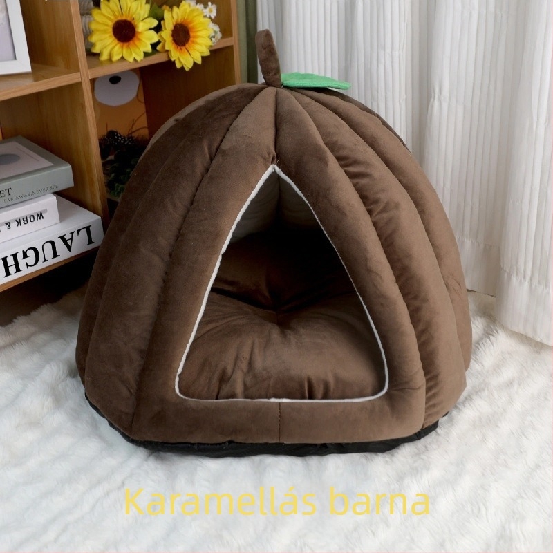 Flanelből készült macska fészek, tök alakú dizájn, téli használatra — Meow Enjoy Home