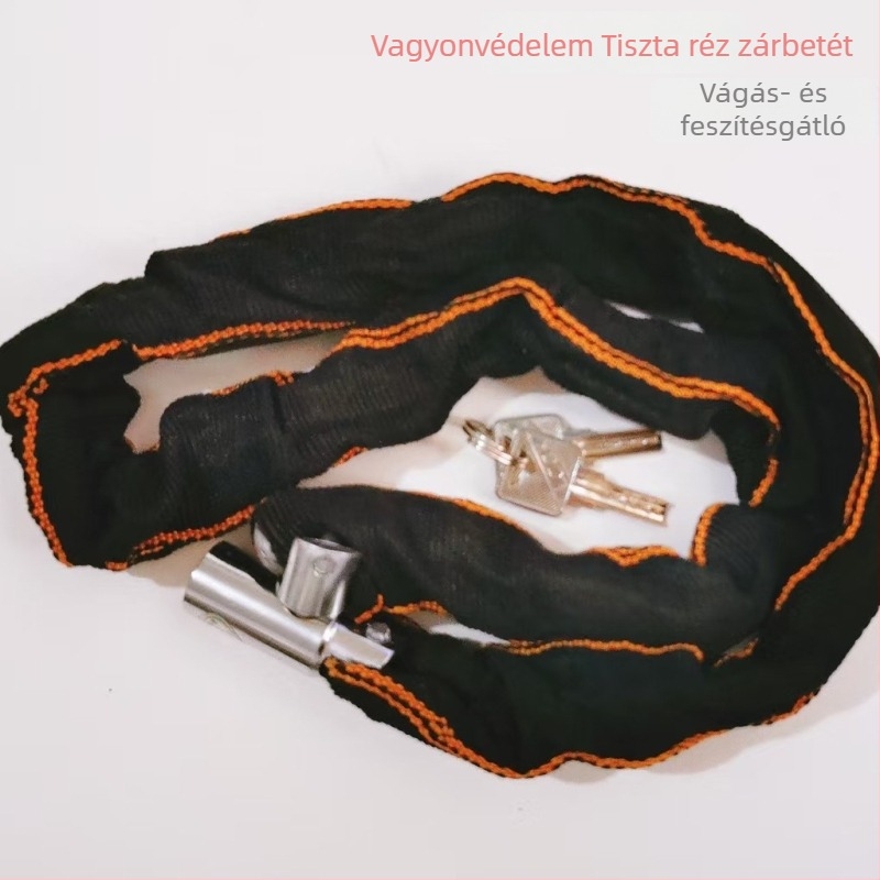 Modern és egyszerű kerékpár- és elektromos kerékpár zár lánccal, textilborítású gömbfejű zár, hordozható lopás elleni zár