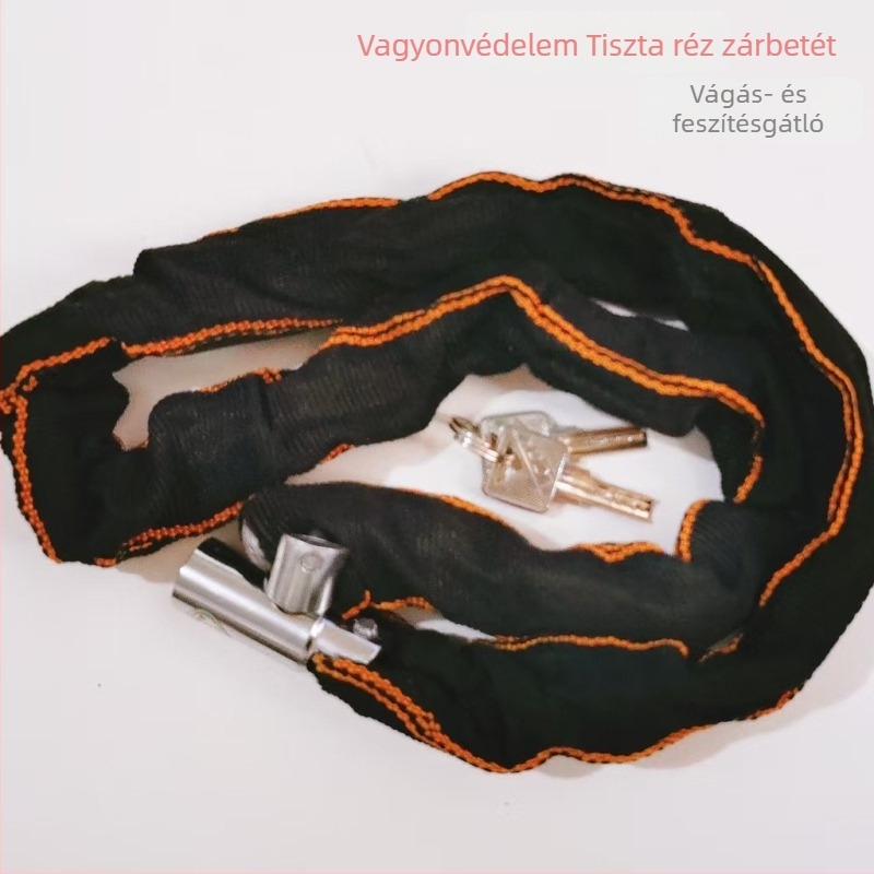 Modern és egyszerű kerékpár- és elektromos kerékpár zár lánccal, textilborítású gömbfejű zár, hordozható lopás elleni zár