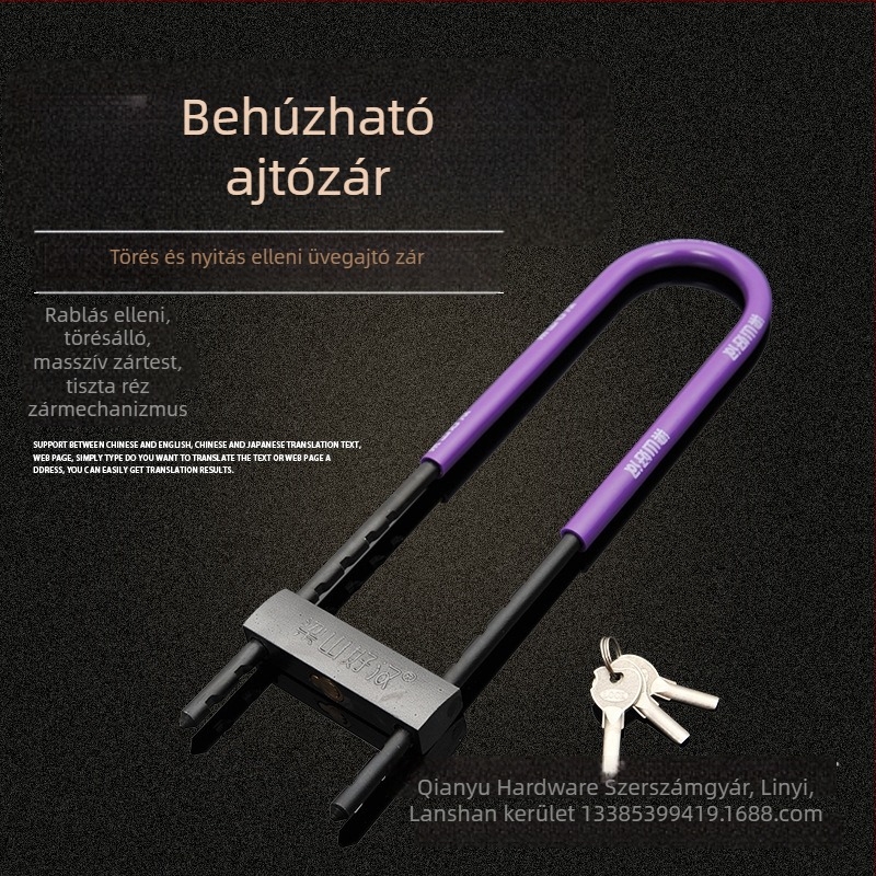 Üveges ajtózár kilincsével, anti-lopás, hosszított U-alakú zár dupla ajtóhoz – modell Plug lock; márka Qianyu és mások; stílus modern egyszerű