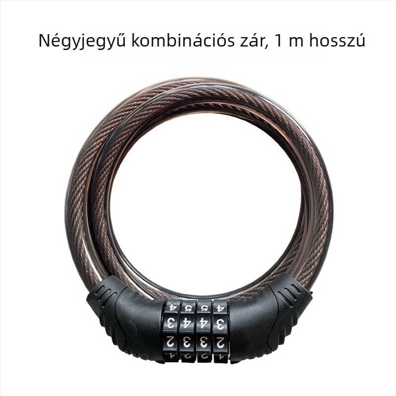 DC-4-1 Négyjegyű kombinációs zár kerékpárok és járművek számára beépített acélkábellel, 175 g