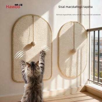 Macska karmoló sisal falra szerelhető tábla, vertikálisan lógó golyó, talpcsiszoló párna — HW-073333, Márka HAWoo/Hawor, Anyag: sisal