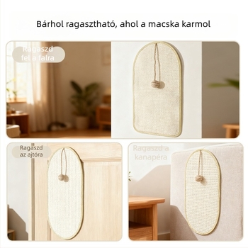 Macska karmoló sisal falra szerelhető tábla, vertikálisan lógó golyó, talpcsiszoló párna — HW-073333, Márka HAWoo/Hawor, Anyag: sisal