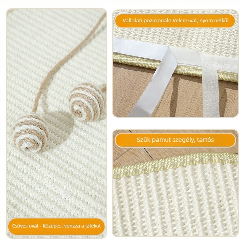 Macska karmoló sisal falra szerelhető tábla, vertikálisan lógó golyó, talpcsiszoló párna — HW-073333, Márka HAWoo/Hawor, Anyag: sisal