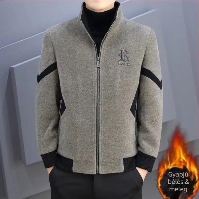 Férfi korduró kapucnis kabát nyúlszőrrel, koreai stílusú casual felső