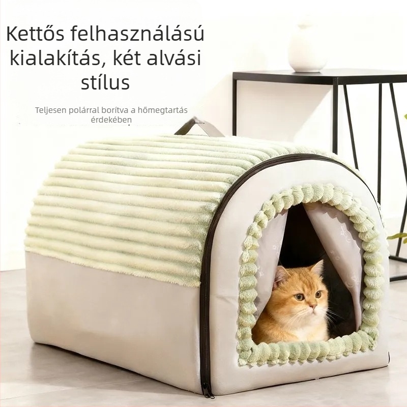Minden évszakra zárt macskaház, macskák számára sátor, biztonságérzet, meleg télen, levehető és mosható