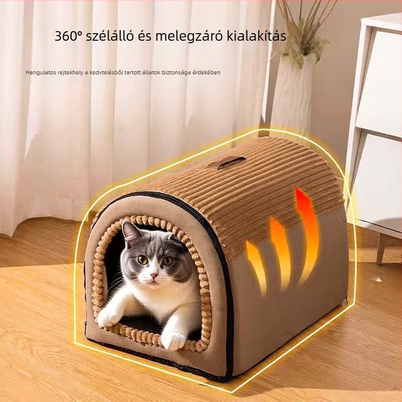 Minden évszakra zárt macskaház, macskák számára sátor, biztonságérzet, meleg télen, levehető és mosható