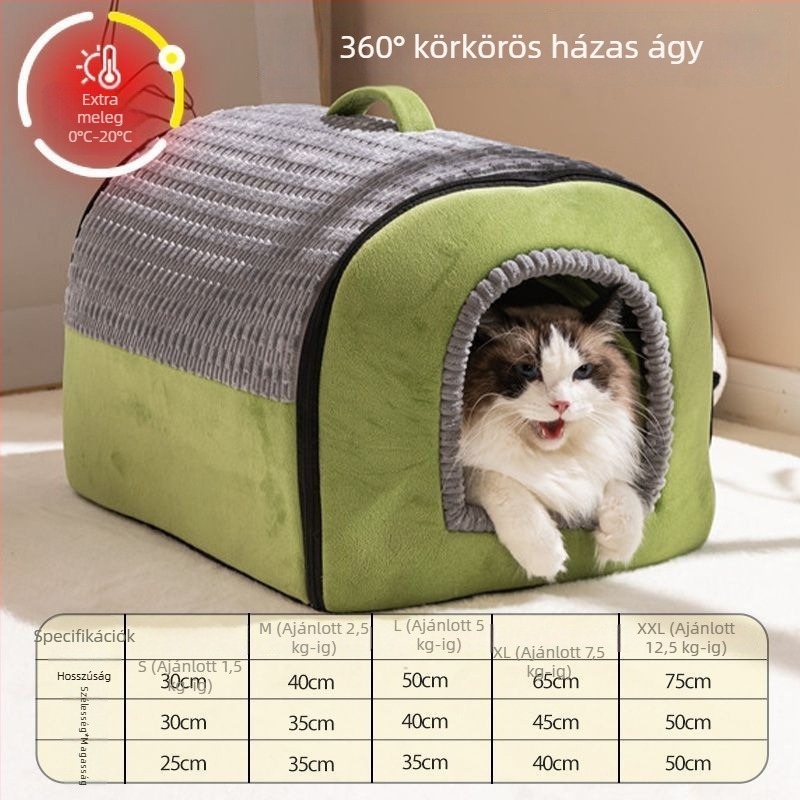 Minden évszakra zárt macskaház, macskák számára sátor, biztonságérzet, meleg télen, levehető és mosható