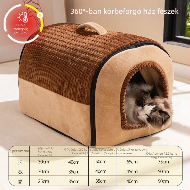 Minden évszakra zárt macskaház, macskák számára sátor, biztonságérzet, meleg télen, levehető és mosható