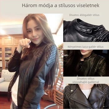 Női PU bőrdzseki — álló gallér, cipzáras zárás, szűk fazon, hosszú ujjú
