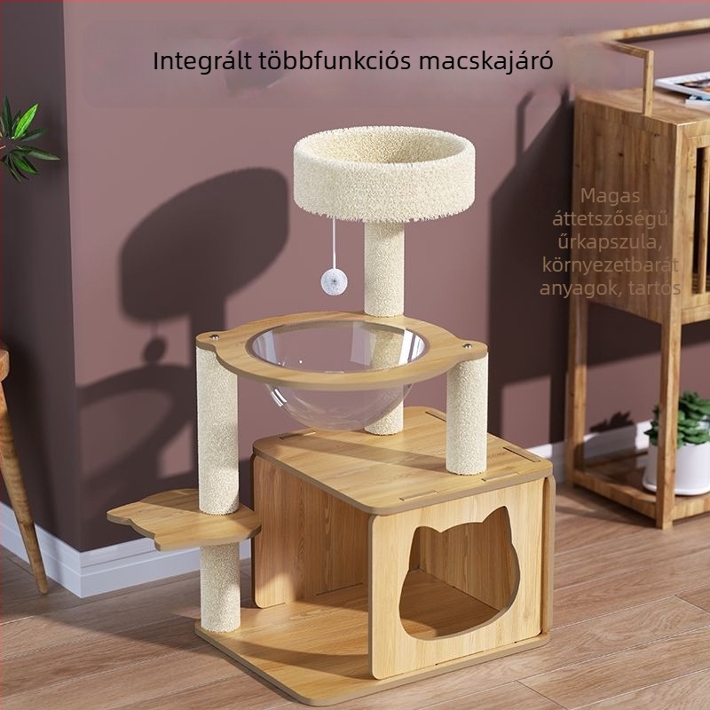 Sisal macska mászófa beépített fekhellyel és kaparódeszkával – egyszerű stílus, helytakarékos