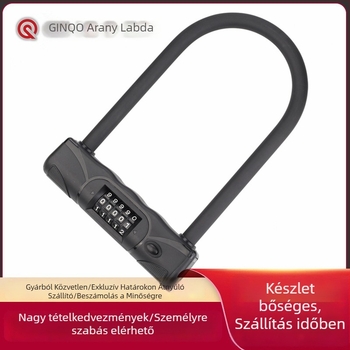 U-típusú jelszavas kerékpárzár 5 számjegyű kóddal, cink ötvözet, 15 mm-es rúdvastagság, 105 mm-es rudaköz