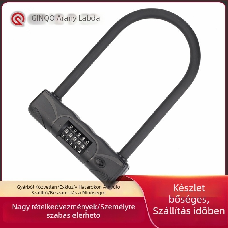 U-típusú jelszavas kerékpárzár 5 számjegyű kóddal, cink ötvözet, 15 mm-es rúdvastagság, 105 mm-es rudaköz