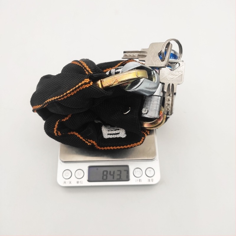Hengshen Model 810 textil bevonatú lánc zár, ötvözött acélból, motorkerékpárok és elektromos kerékpárok számára, 845 g