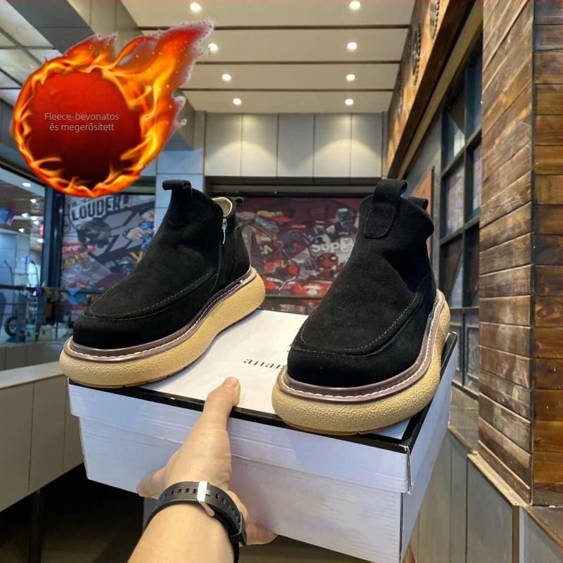 Vastag talpú bakancs, mikro szálas bőr felsőrész, téli, koreai stílusú magas bokacsizma, könnyű, csúszásmentes, kopásálló