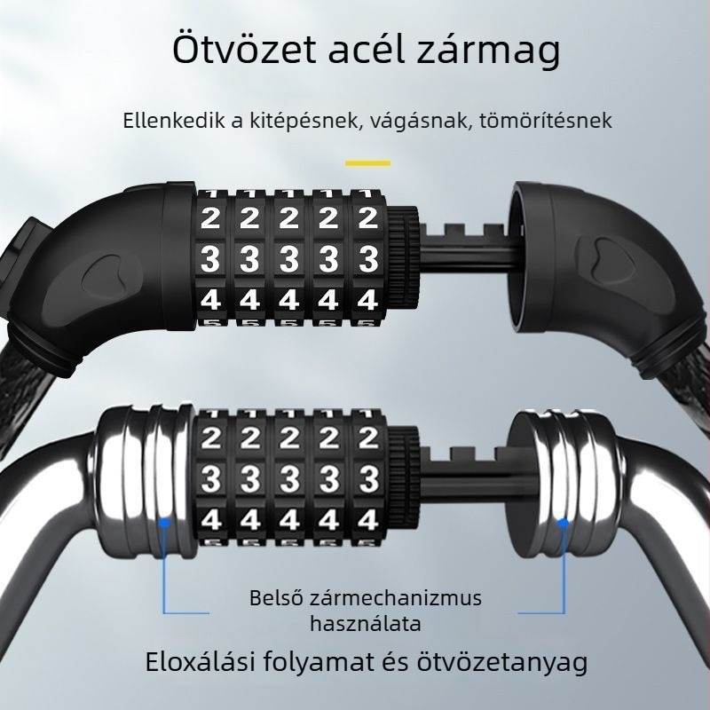 Kerékpár jelszavas zár, modell 1, hegyi kerékpárhoz, hordozható acéllánc-kábel