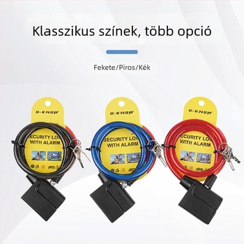 Alarm kábelzár kerékpárok és elektromos járművek számára; acélkábeles + PVC szerkezet, modell Alarm cable lock, súly 195 g, megfelelő terepkerékpárokhoz és egyéb járművekhez