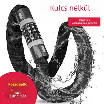 Kerékpárlánc-zár LT04, Xinbo chrome, ötvözet acél test, öt számjegyű jelszó, súly 965 g, modern minimalista stílus