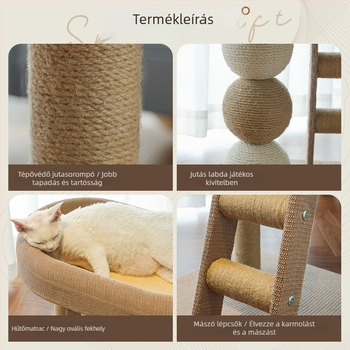 Meow Fairy macskafa beépített fészekkel és karmoló oszloppal – textil anyag, pastorális stílus