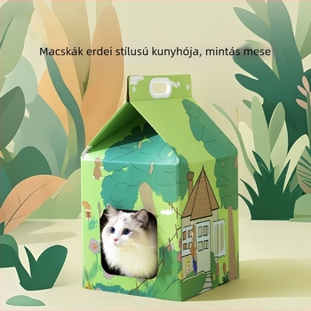 Pastorális stílusú hullámkarton macskafészek és kaparó – integrált játék és alvás, 1 db