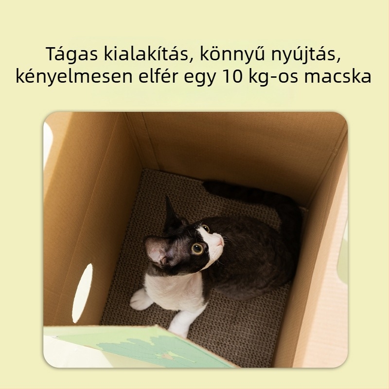 Pastorális stílusú hullámkarton macskafészek és kaparó – integrált játék és alvás, 1 db
