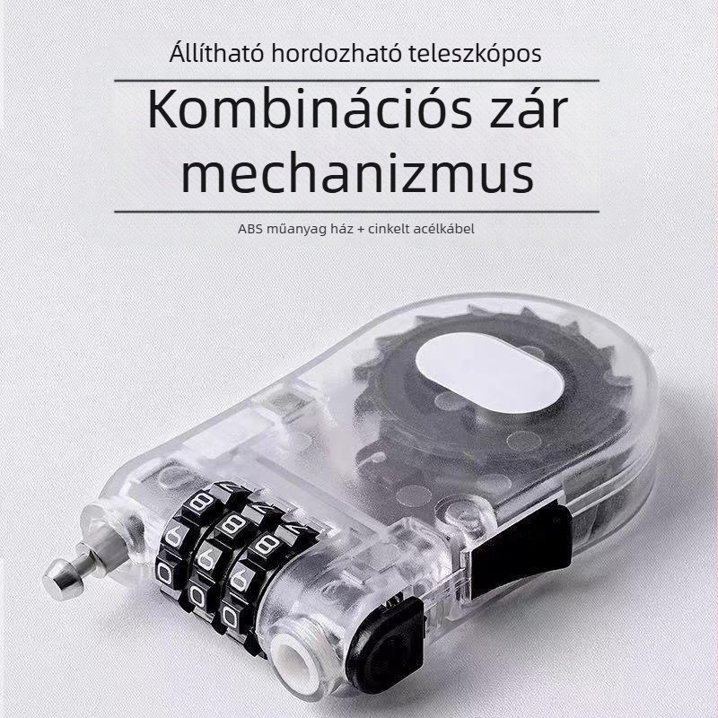 3 számjegyű ABS műanyag zár bőröndökhöz, babakocsikhoz és sisakokhoz, teleszkópos acélsodrony-kábellel