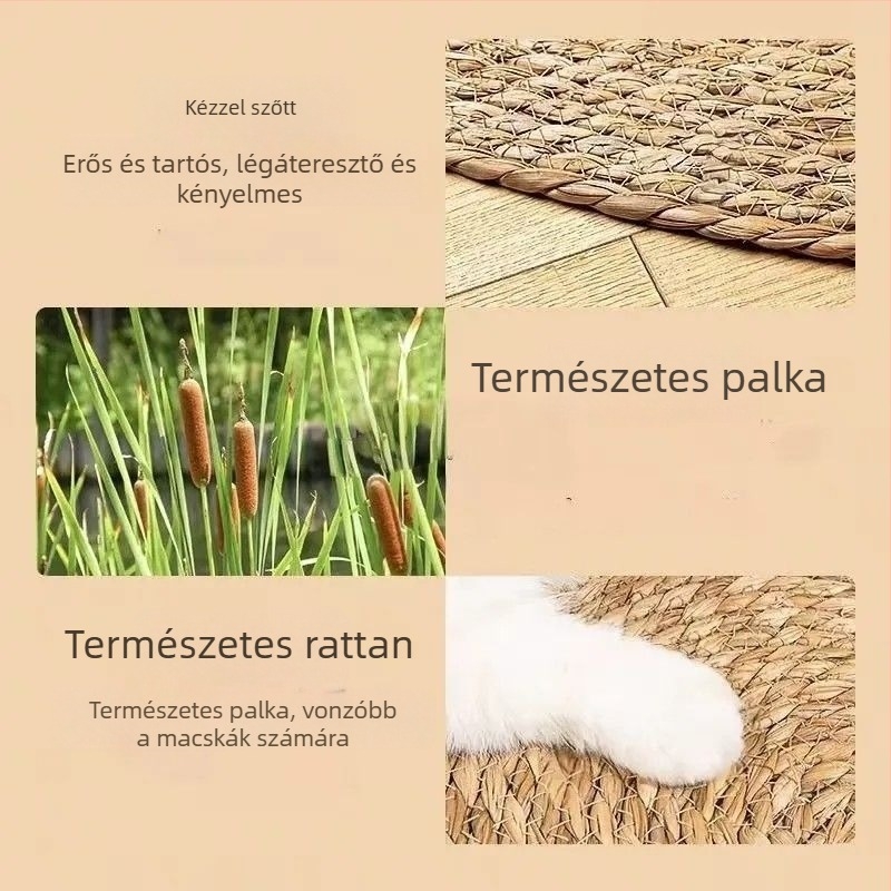 Len-sziszál macska karmoló tábla, falra szerelhető, japán- és skandináv stílus, pamutkötélből készült padlómatrac, kopásálló macskalábak