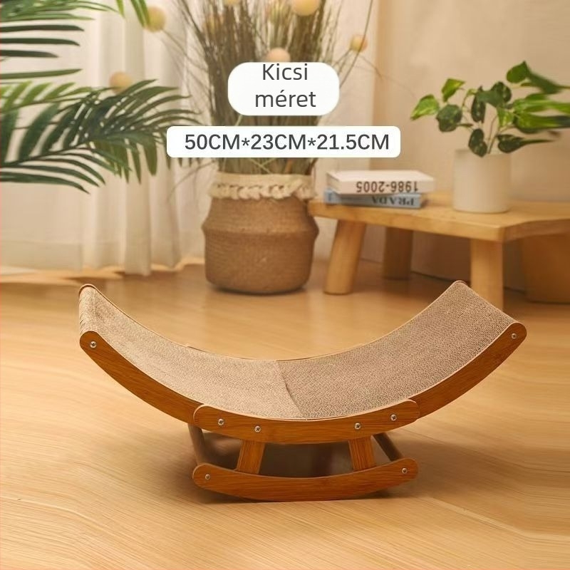 Macska karmolótábla ringató székkel - falra szerelhető, kopásálló, hullámkarton és sűrű farostlemez anyagból, aranyos stílus
