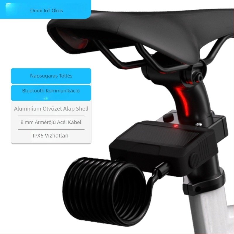 Bluetooth-kábeles zár kerékpárokhoz és elektromos járművekhez — PC+ötvözet, applikációval vezérelhető, antiforgató acélkábel, modern minimalist stílus