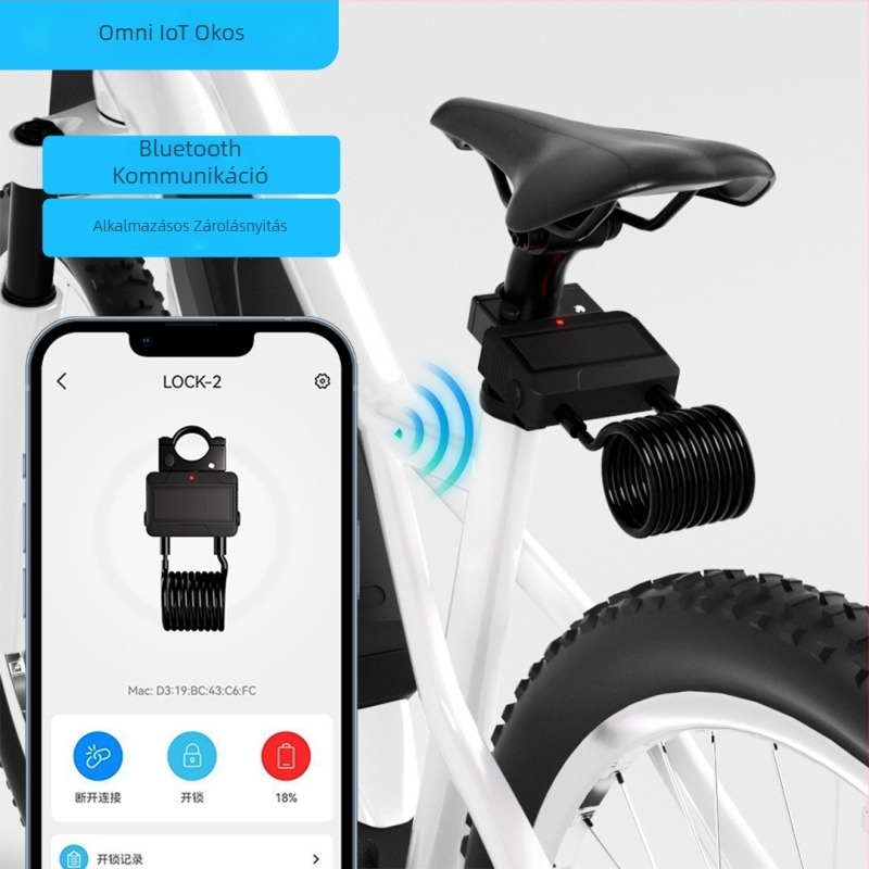 Bluetooth-kábeles zár kerékpárokhoz és elektromos járművekhez — PC+ötvözet, applikációval vezérelhető, antiforgató acélkábel, modern minimalist stílus