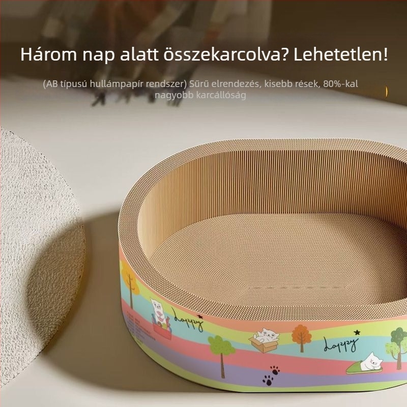 Tartós kör alakú macska kaparó deszka, hullámkartonból készült kaparó, mindent egyben univerzális macska játék, szöszmentes