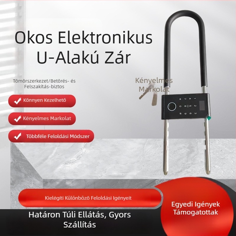 Okos elektronikus U-formájú zár, könnyen használható, masszív test, betörés elleni védelem, vágás elleni védelem, fényes felület