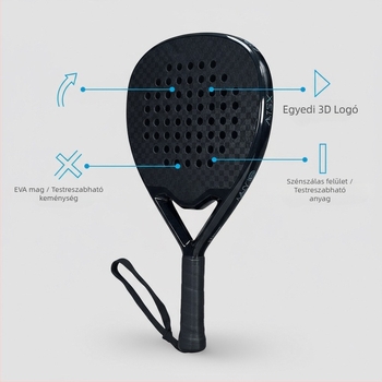 12K szénszálas Padel/Tennis ütő, vízcsepp alak, lemezes-rács dizájn, súly 95–100 g, közvetlen ütés