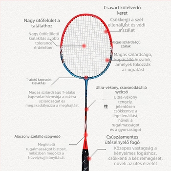 Rex LKS-507 Pár badminton ütő készlet (2 db) ferroalloy váz, 12 labda, tömeg 90–94 g, fogantyú G4, közvetlen ütés