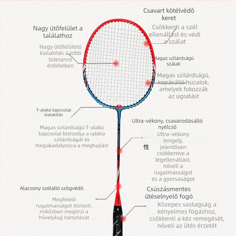 Rex LKS-507 Pár badminton ütő készlet (2 db) ferroalloy váz, 12 labda, tömeg 90–94 g, fogantyú G4, közvetlen ütés