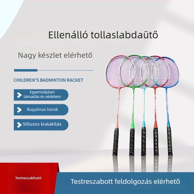Hongzhan badminton ütő pár, ferroötvözet váz, rostszálas húrok, junior amatőrök számára