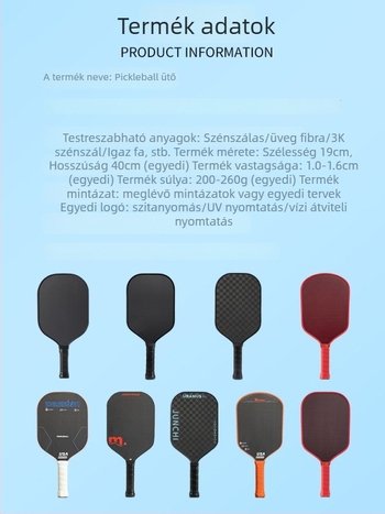 MonsterPlanet karbon szálas pickleball ütő, monoblokk konstrukció, Usapa tanúsított, Fiber Silk húrok