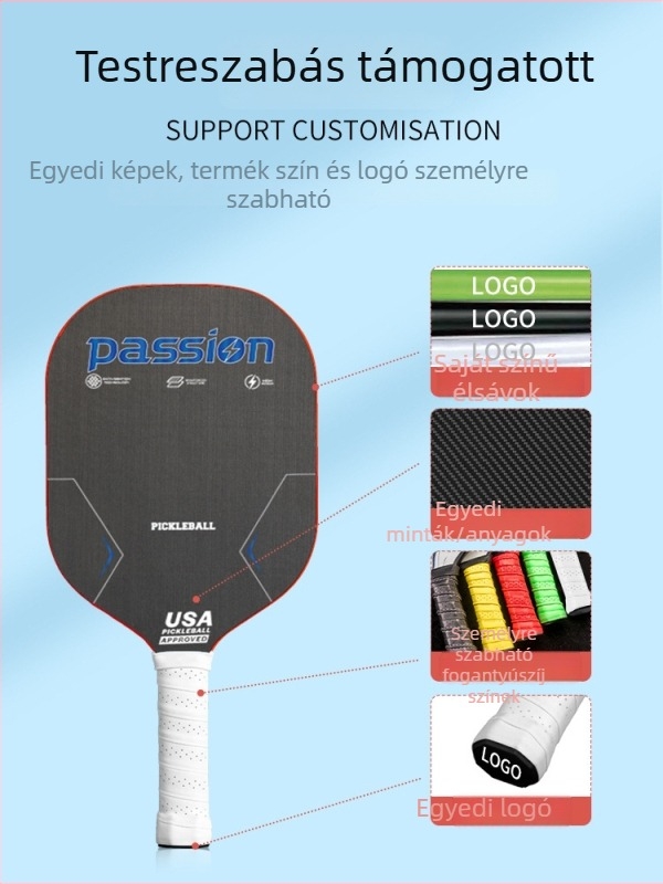 MonsterPlanet karbon szálas pickleball ütő, monoblokk konstrukció, Usapa tanúsított, Fiber Silk húrok