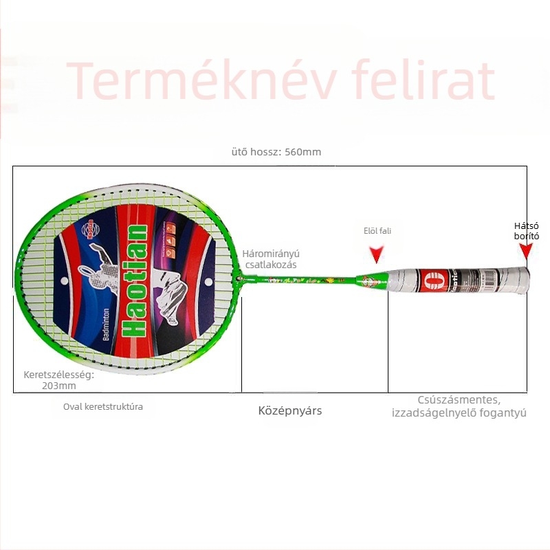 Haotian gyerekeknek szánt badmintonütő, váz ferroötvözet, nylon zsinór, súly 95-100 g, egyenes nyelet