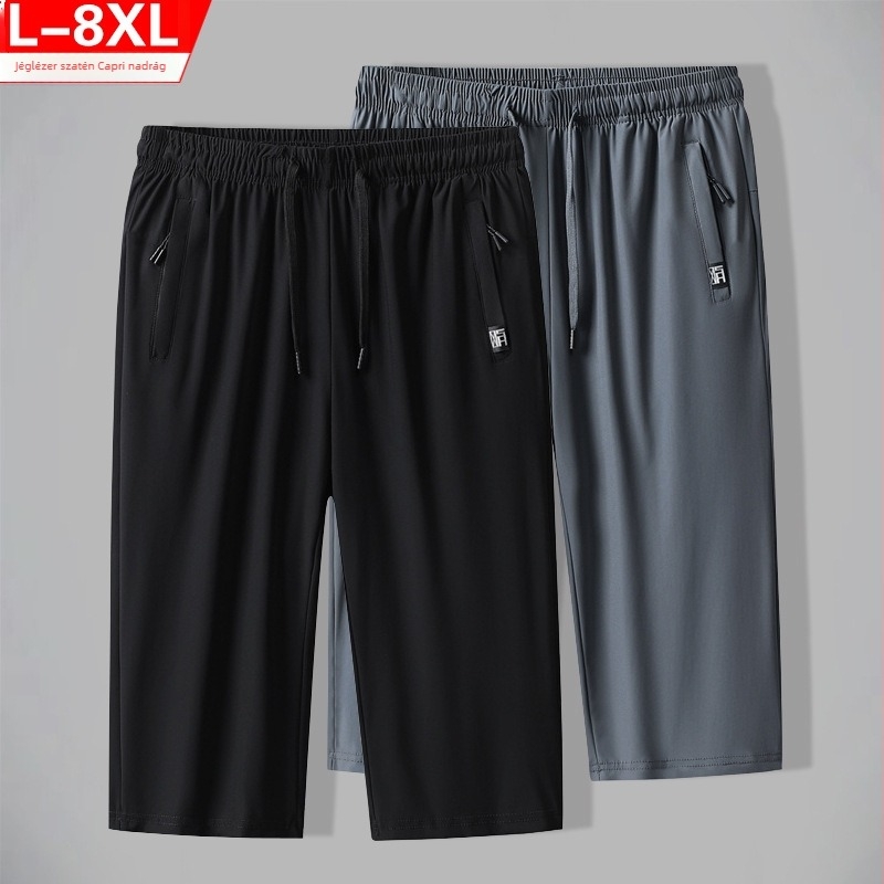 Férfi laza Capri rövidnadrág Ice Silk anyagból, gyorsan száradó, cropped hossz, sportos strandviselet nyárra