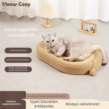 Minden egyben: macska karmoló tábla és macskaház, szisal fonat, tartós karmolási felület, nagy méret nagy testű macskáknak.