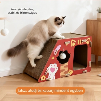 Macska ház sűrű lemezből és hullámpapírból, kétszintes luxus villa, modell MZB1801, Cute and Pet