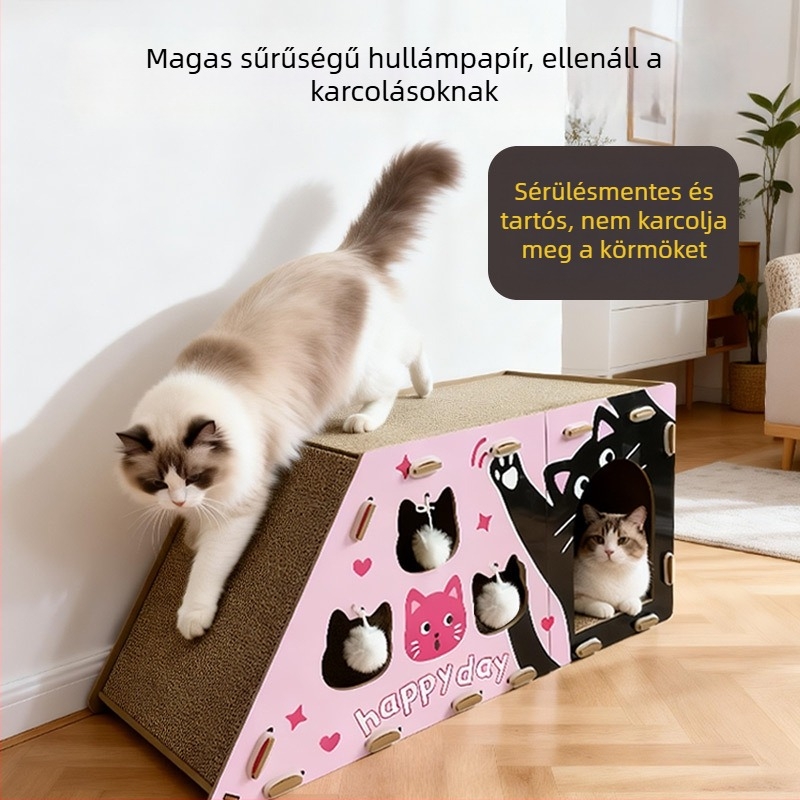 Macska ház sűrű lemezből és hullámpapírból, kétszintes luxus villa, modell MZB1801, Cute and Pet