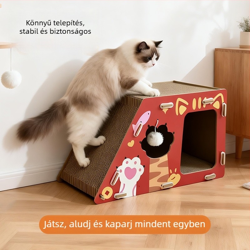 Macska ház sűrű lemezből és hullámpapírból, kétszintes luxus villa, modell MZB1801, Cute and Pet